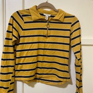 Tilly's yellow and navy blue striped long sleeve